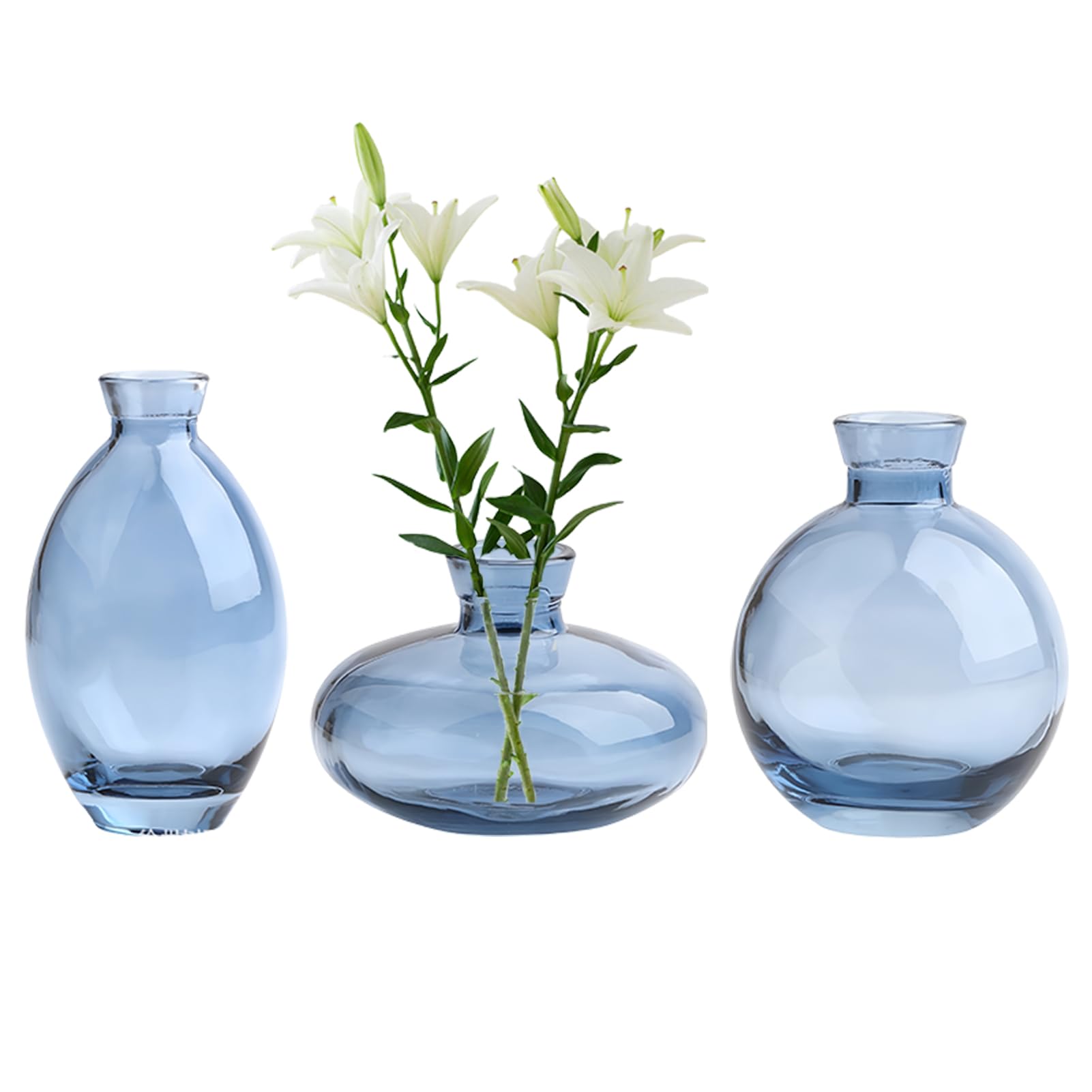 Jarrón de flores de cristal, diseño transparente, decoración para centro de mesa, boda, campestre, bautizo, cumpleaños, regalo del día de la madre (azul)