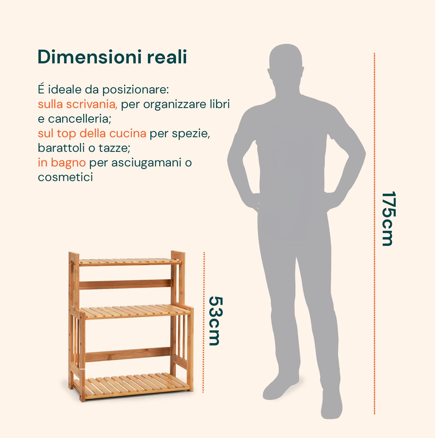 Avilia Scaffale Bambù 3 Ripiani 42x18x53cm – Organizer Multiuso Salvaspazio, Capacità 20kg – Scaffale Stabile ed Ecologico, Facile da Montare – per Bagno, Cucina o Ufficio
