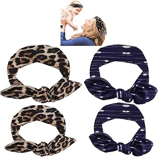 AHONEY Mommy and Baby Headband Set Baby Girl Headbands with Bows Mothers Day Gifts Knotted Elastic Hairbands Mommy Daughter Baby Matching Outfits Bandana Warp Family Hair accessories(Leopard&Blue)