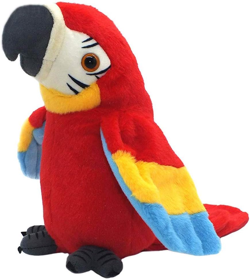 Vincilee Talking Parrot Repeats What You Say Mimicry Pet Toy Plush Buddy Parrot Children Gift (RED)