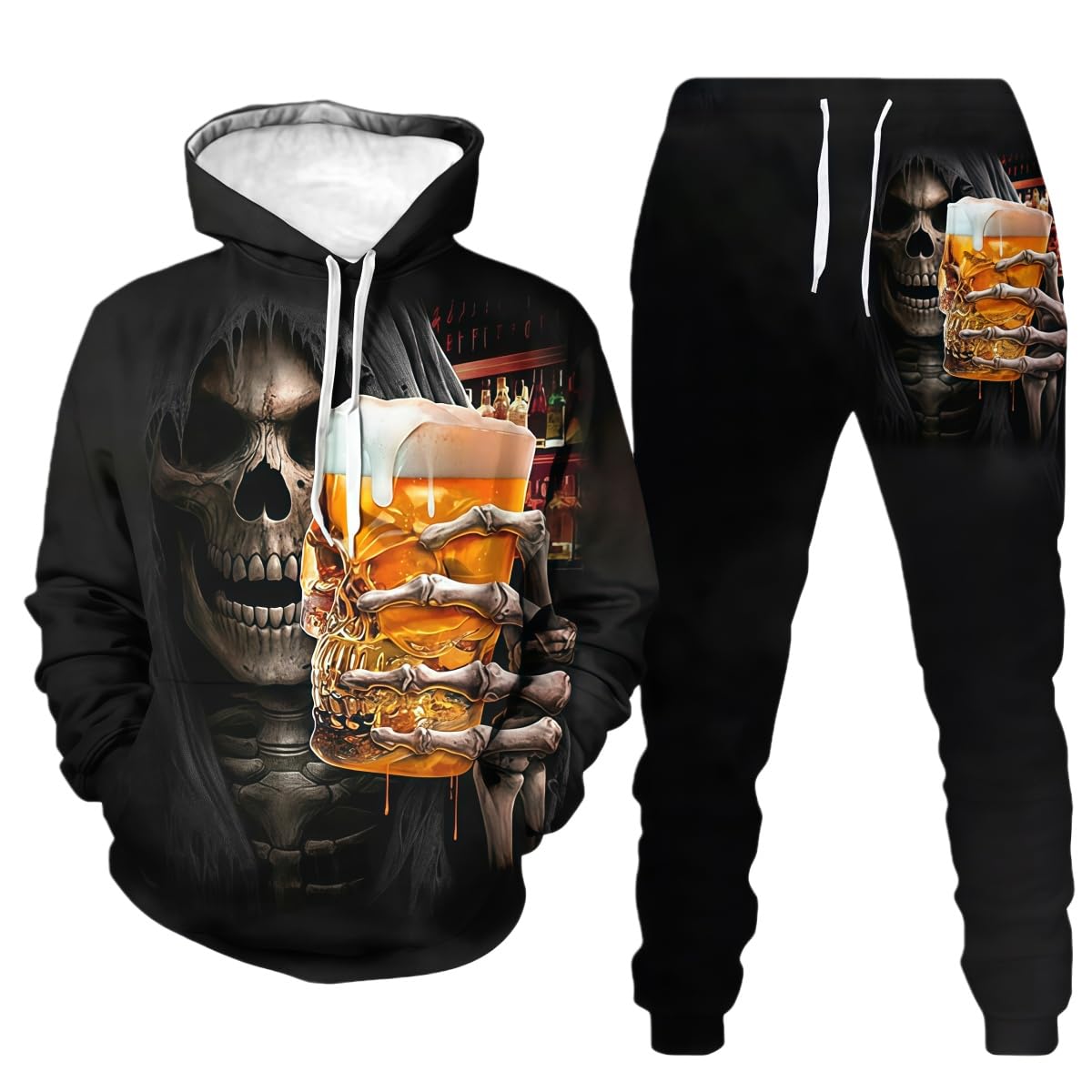 Męska bluza szkielet demon druk cyfrowy 3D pary dwuczęściowy zestaw z kapturem (XXL/B-1)