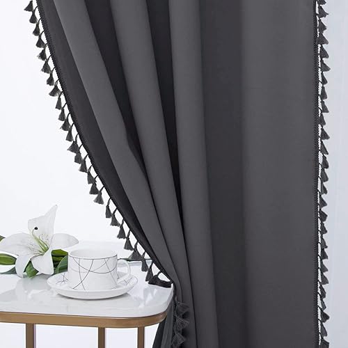 Cortinas opacas WONTEX con borlas y ojales, para dormitorio o salón, 2 paneles