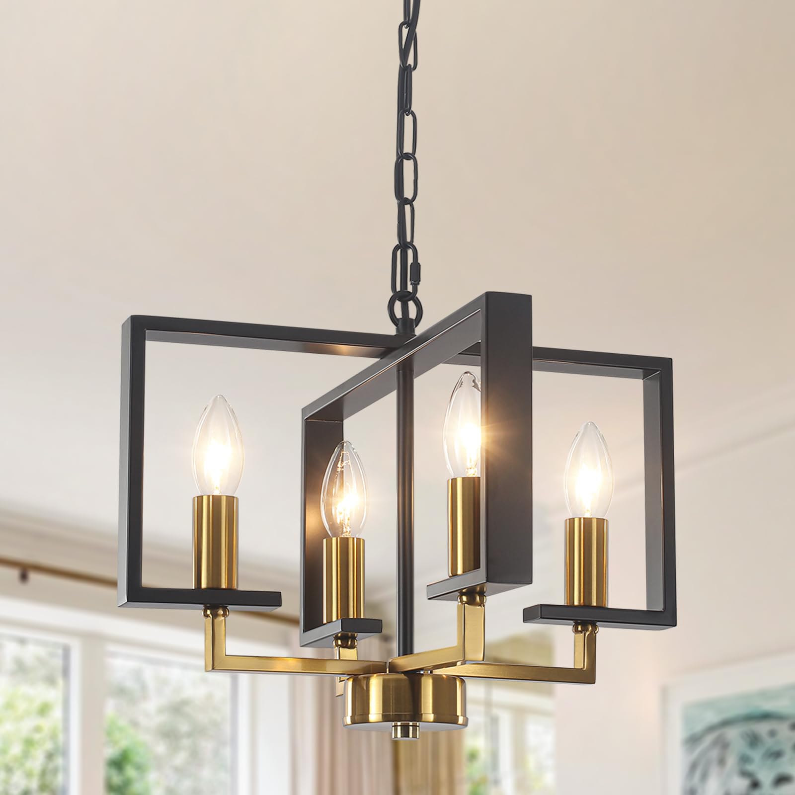 QAREHL Modern Chandeliers Ceiling Light, Industrial Gold Chandelier Height Adjustable Metal Pendant Light Fitting, Dining Room Lights Ceiling for Kitchen Living Room Bedroom Hallway, 4 * E14 Socket — image 1