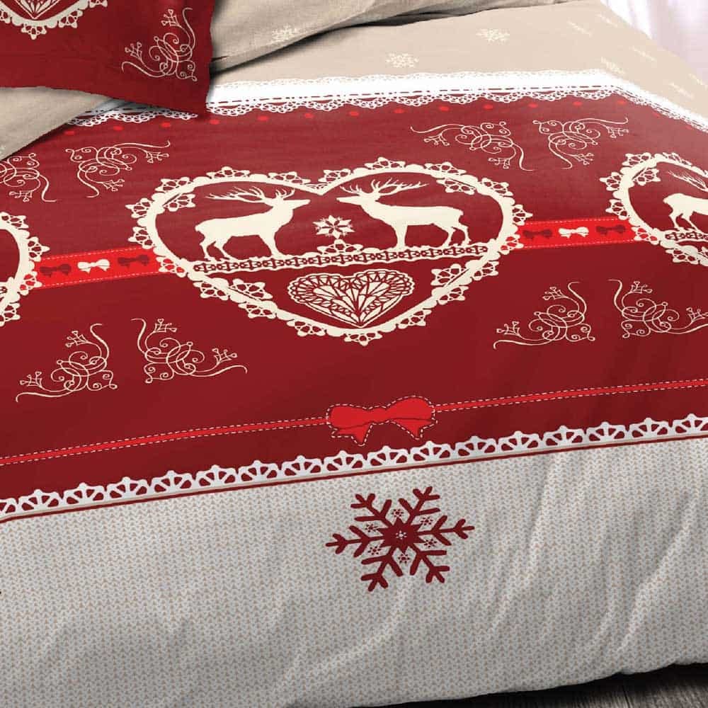 Copripiumino Singolo Alpes Blanc Chalet Winter | 140x200 Cm In 100% Cotone 57 Fili/cm² | Rosso Tinta Unita Con Federa