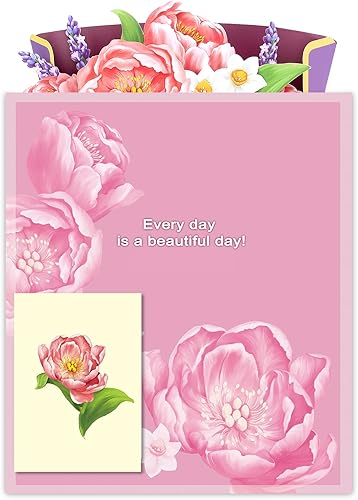 Miniatura 9 de Airpark Tarjeta de ramo de flores emergentes de papel, peonías rosas, tarjetas de regalo de 12 pulgadas, tarjetas emergentes 3D de papel con tarjeta