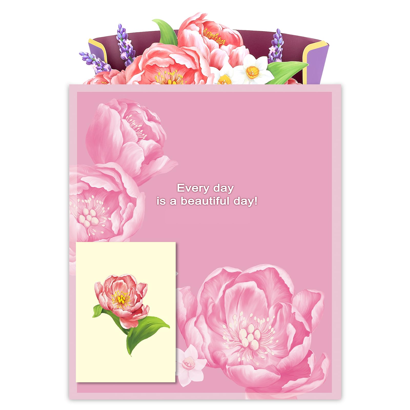 Airpark Papier Pop Up Bouquet Karte Rosa Pfingstrosen Blume Grußkarten 30,5 cm Forever Flower Papier 3D Popup Karten mit Notizkarte und Umschlag für Weihnachten Urlaub Geburtstag Muttertag AP-HK-P
