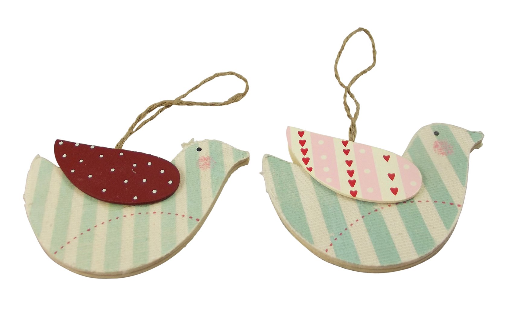 Gisela Graham Blue Decorations - Pair Of Striped Wooden Birds