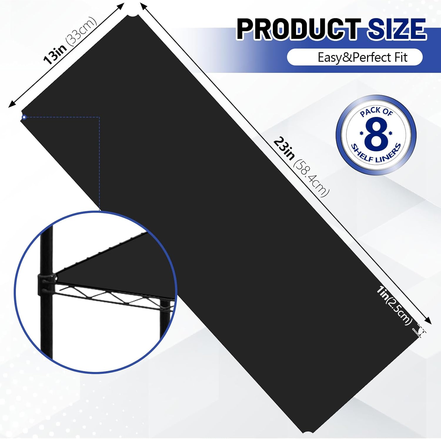 Sliner 8 Pack 14 x 24 Inch Wire Shelf Liner Black Plastic Waterproof Liners for Organizing Metal Rack Shelves, Kitchen Cabinets, Cupboard, Pantry
