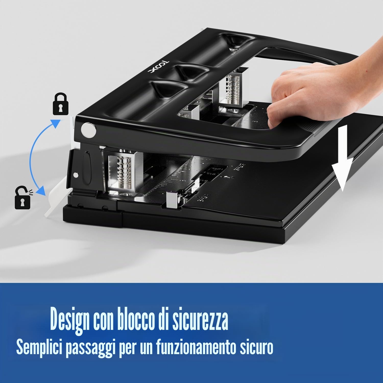 XOOL Perforatrice a 2-3 Fori, Capacità 40 Fogli, Metallo Resistente, Righello Guida, Sforzo Ridotto