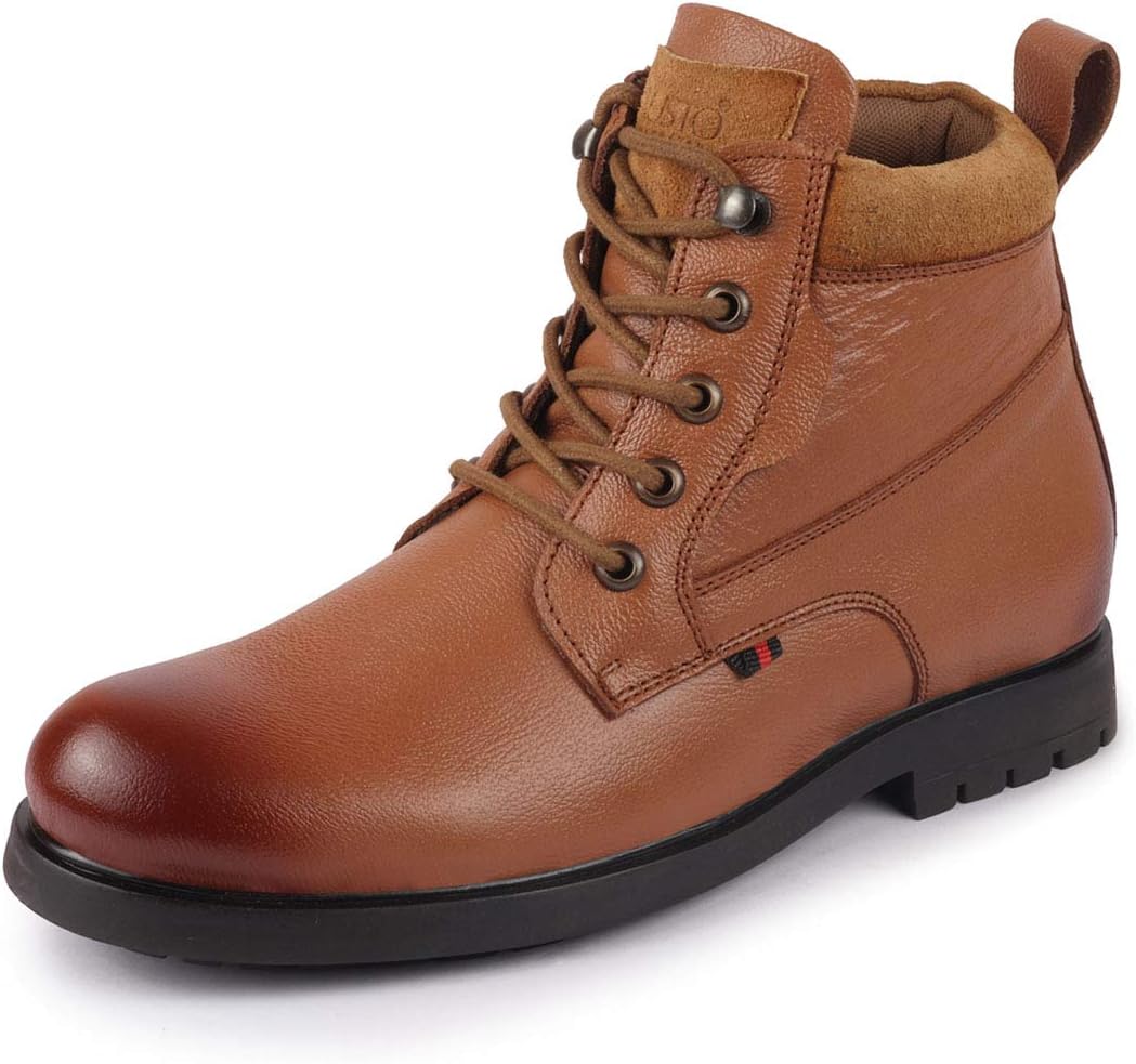 FAUSTO Men's Leather Lace Up Mid Top Boots