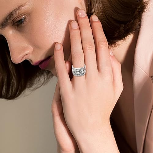 Miniatura 6 de Mozume Anillo de plata de ley 925 con circonitas cúbicas de imitación de diamantes de imitación de eternidad banda ancha para cóctel el mejor regalo