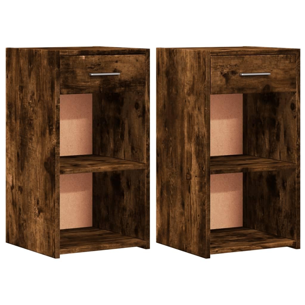 Table de chevet en chêne fumé lot de 2 avec tiroir et rangement de 65 cm de haut