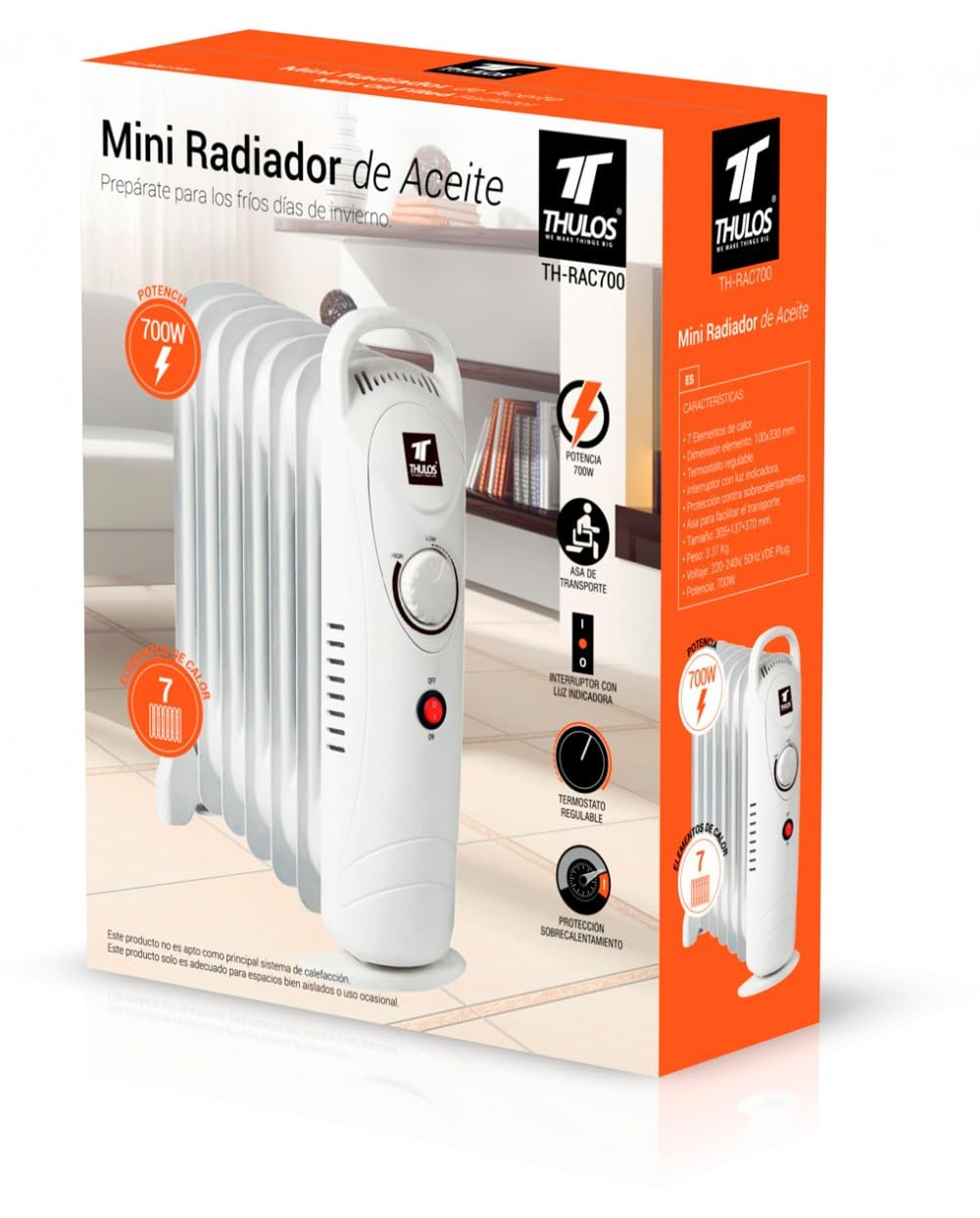 RADIATORE OLIO 7 elementi, 700 W. Consumo minimo, calore massimo in un piccolo spazio. Arresto di sicurezza in caso di surriscaldamento