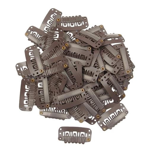 Miniatura 2 de 50 pinzas para extensiones de cabello de 1.260 in para extensiones de cabello, 6 dientes, color marrón oscuro, clips de peluca, hilo y agujas