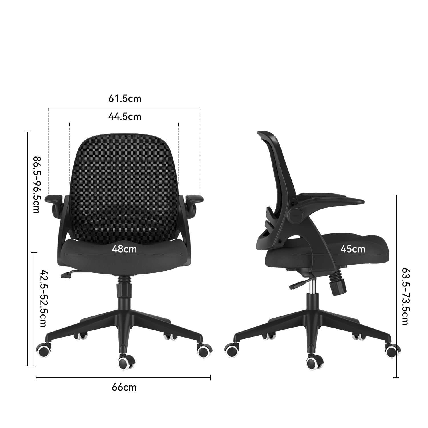 Hbada J1 Sedia da ufficio ergonomica, poltrona da ufficio con bracciolo pieghevole, seduta in tela, girevole a 360°, Nero