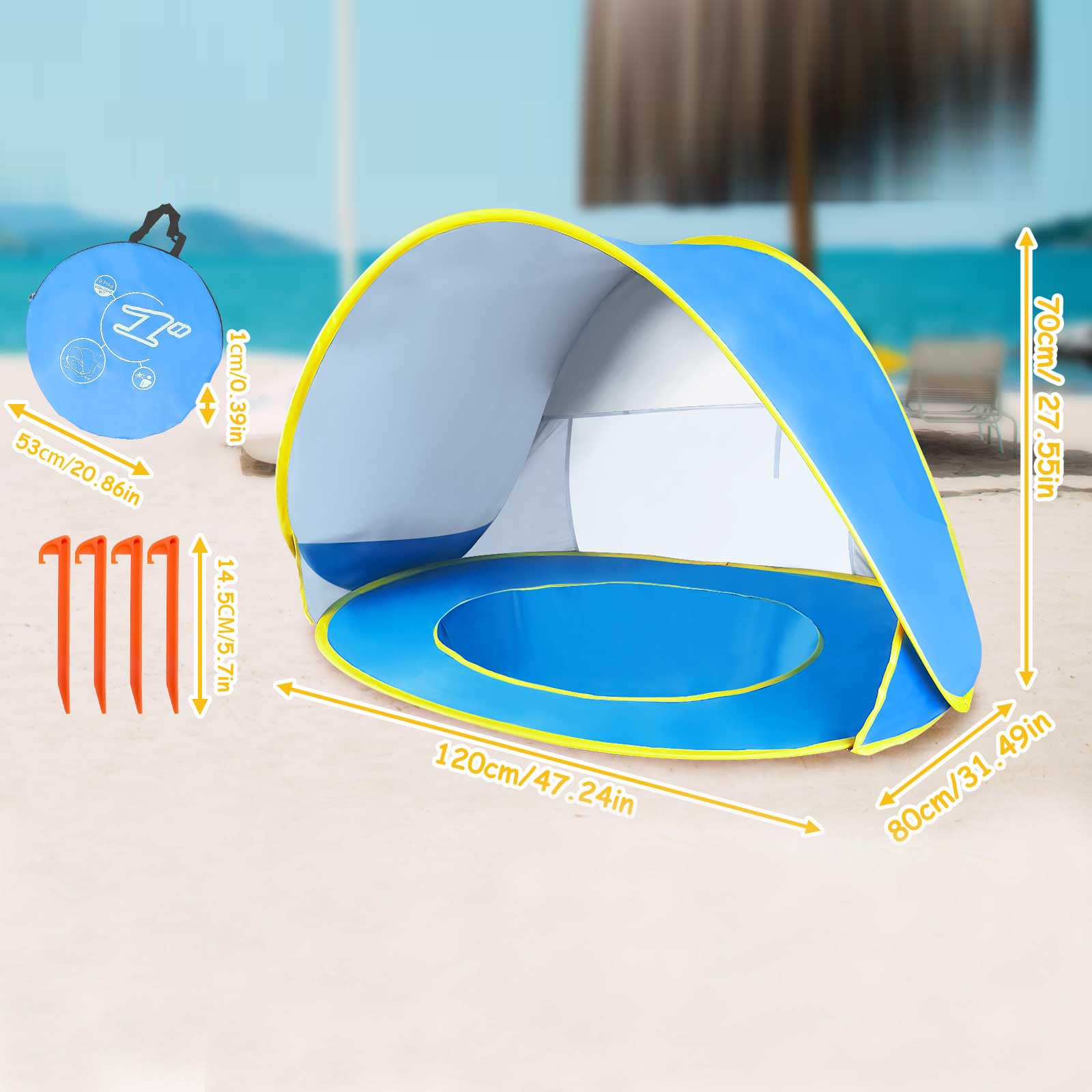 Tente Pliable Portable Pour Bébé - UPF 50+, 106x60x50 Cm, Légère, Pour Plage, Parc, Pique-nique En Famille - 4