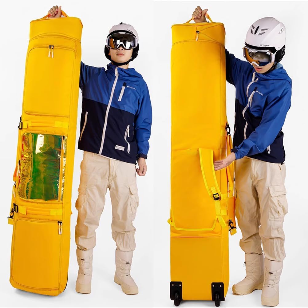 Snowboard Bag with Wheels, Double Rolling Ski Bag, Extendable 160-174CM Ski Bags for Air Travel, Fit Single Ski/2 Sets Skis, Helmet, Jacket&Boots