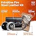 KonvoySG Carbon Steel Fire Striker, English Flint Stone & Char Cloth Traditional Hand Forged Fire Starter with Emergency Tinder Jute Bag - Camping, Hiking, Emergency - Leather Gift Set (BLACK LEATHER)
