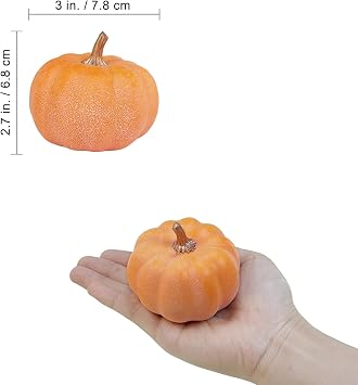 Winlyn 12 Pcs Small Artificial Orange Pumpkins Decorative Fall Pumpkins Rustic Harvest Pumpkins Foam Pumpkins for Gifts Wedding Baby Shower Thanksgiving Halloween Table Centerpiece Mantel Bowl Decor