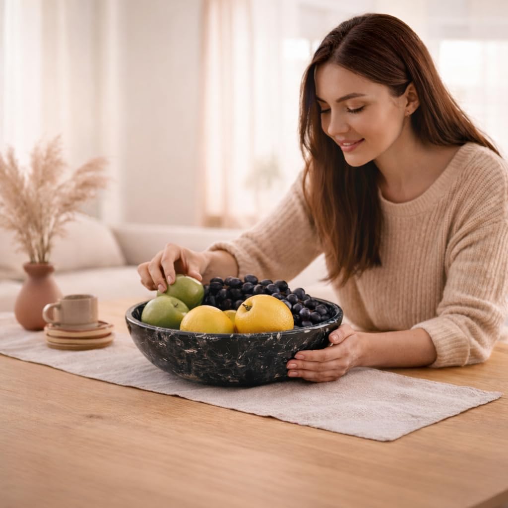 Radicaln Bol à fruits en marbre 25,4 cm noir fait à la main pour fruits et légumes pour décoration de cuisine – Décoration de cuisine de ferme, support à fruits