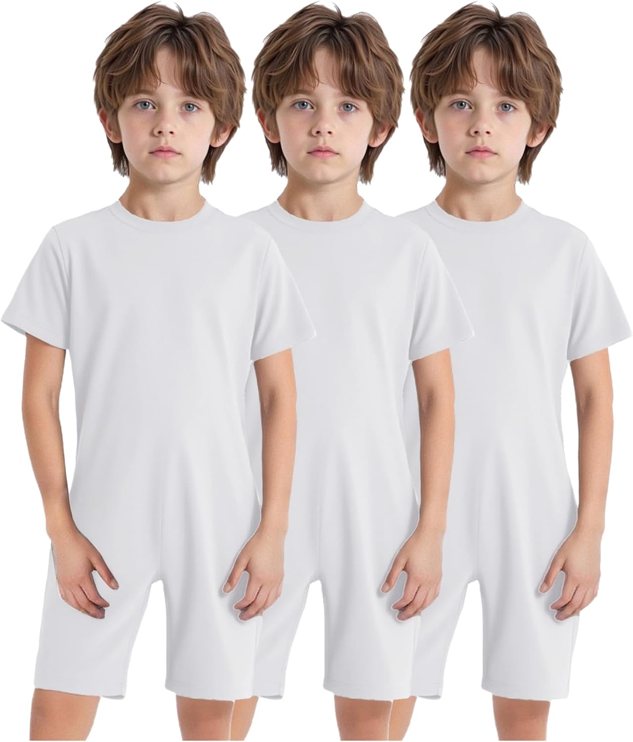 Shinsto 3Pcs Adaptive Clothing Special Needs for Kids Short Sleeve Anti-strip Romper Zip Back Jumpsuit White 12 Years