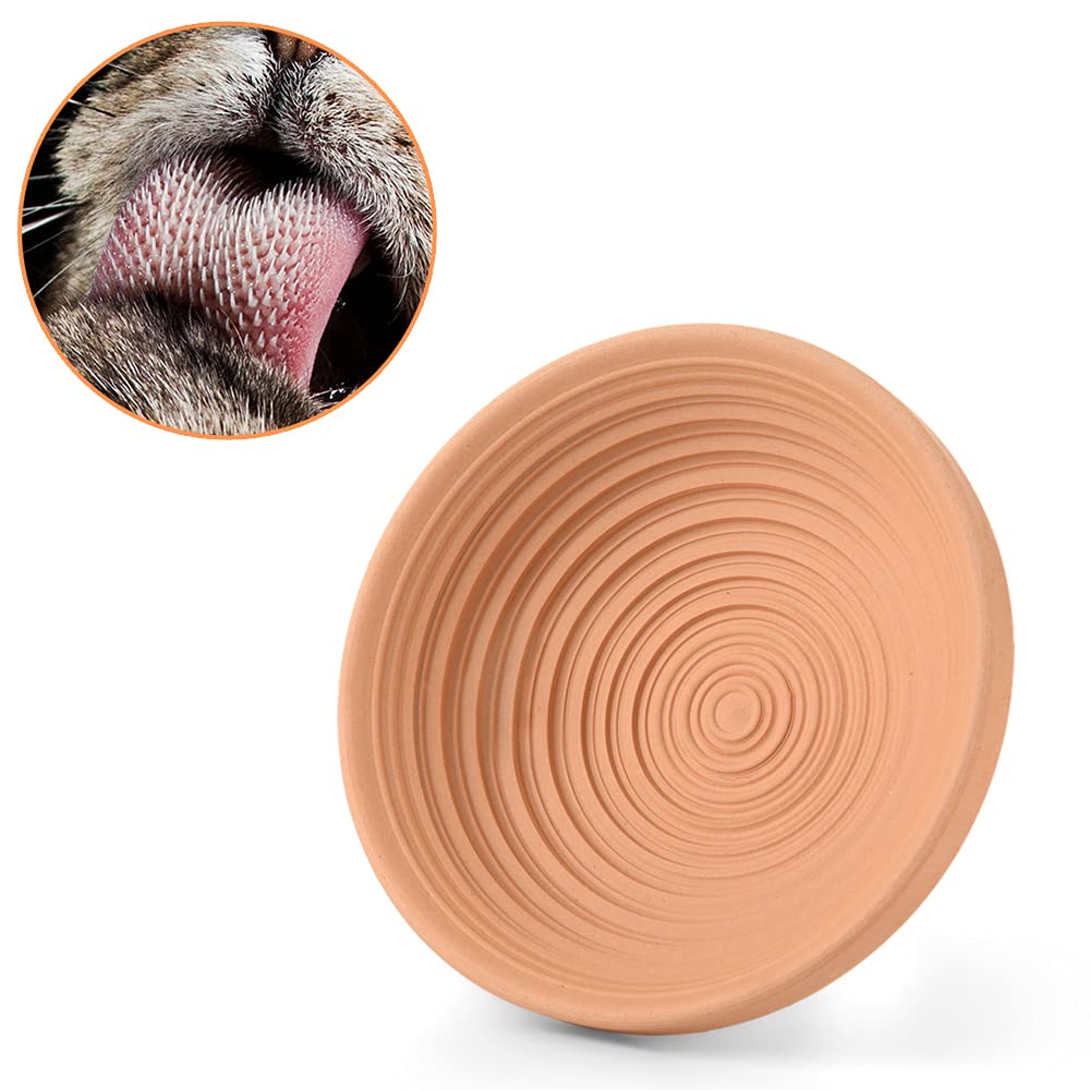 Ceramic Cat Food Bowls - Unique Circular Maze Lines Help Cats Scrub Tongue and Birds Polish Beak, Pottery Pet Feed/Feeder/Feeding Dish/Plate for Persian/Ragdoll/Parrot/Cockatiel/Parakeet (Set of 1)