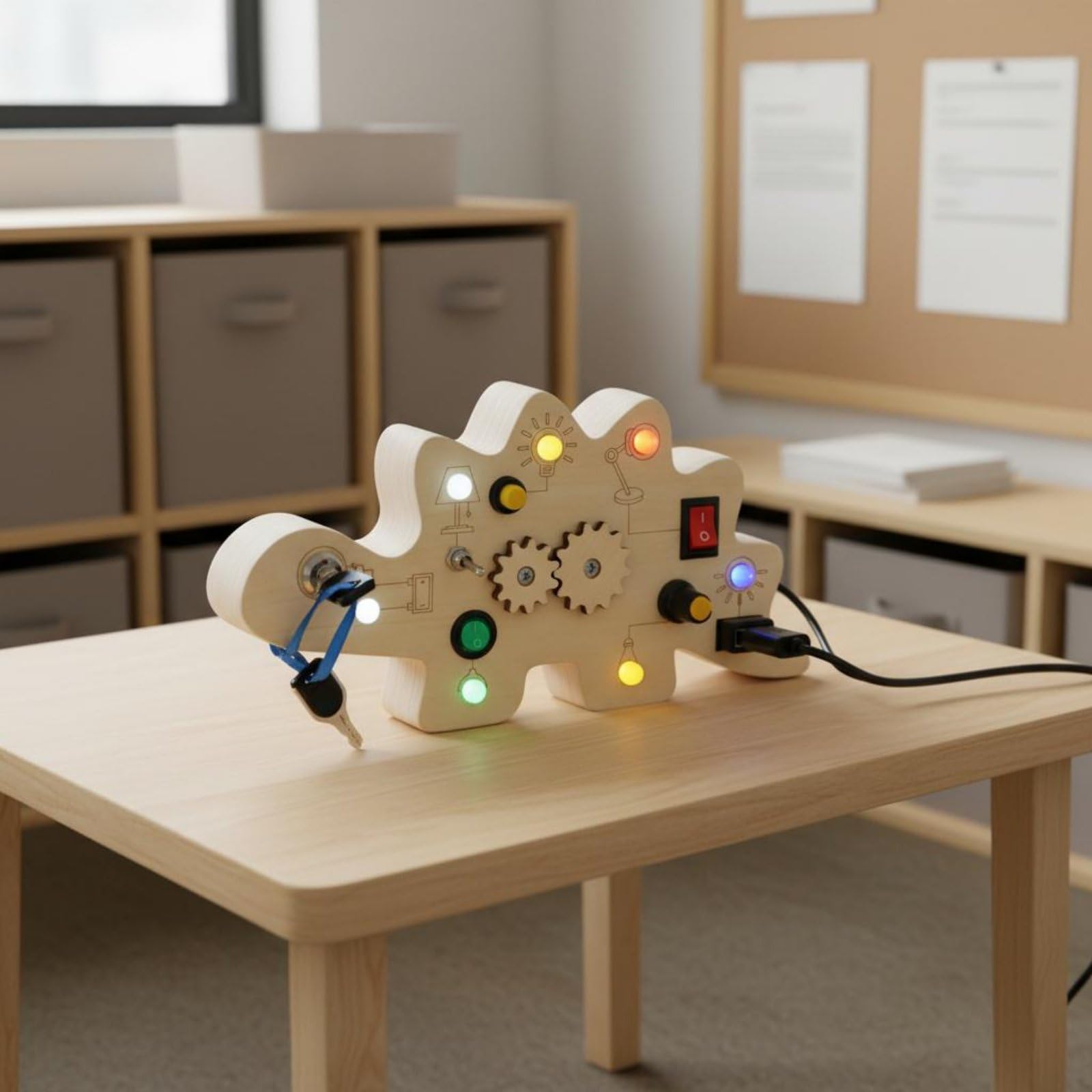 MagiDeal Learning Board Tavola Didattica Sensoriale Pannello attività in Legno con Ingranaggi E Luci LED Adatta a Abilità Fini Curiosità Casa Scuola, Grande+QuadroSwitch