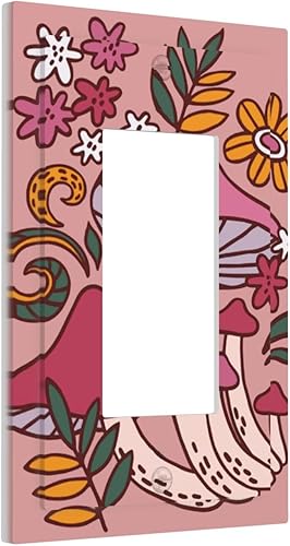 Miniatura 81 de Cubierta de interruptor de luz de palanca doble de 2 cuadras, color rosa, hongos, flores, placa de pared, placa frontal eléctrica, retro, años 70,