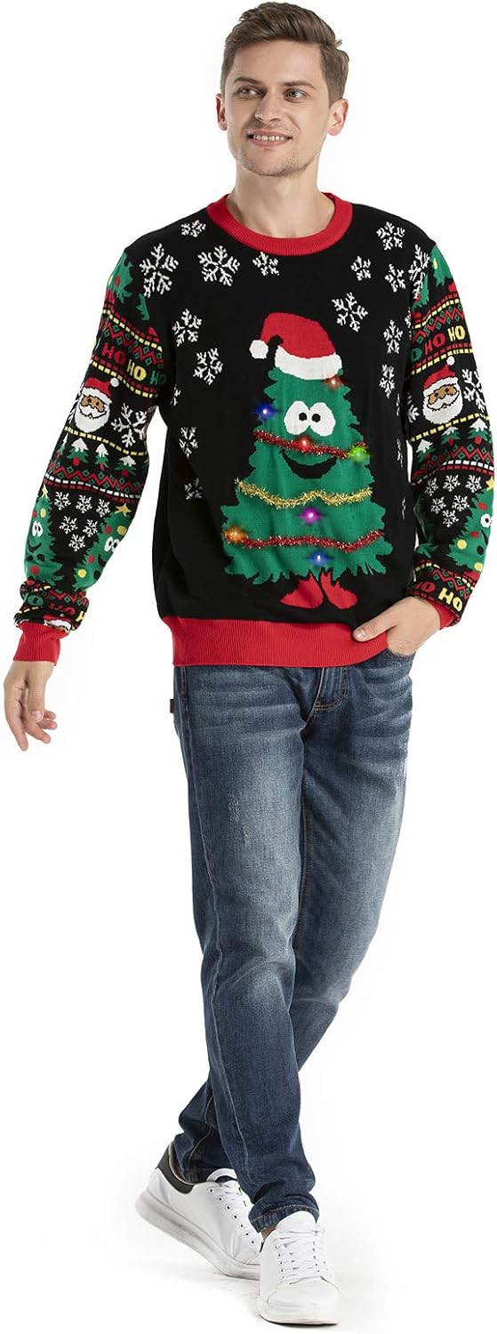 Men's LED Ugly Christmas Sweater Unisex Funny Novelty Knit Pullover with Lights - Image 4