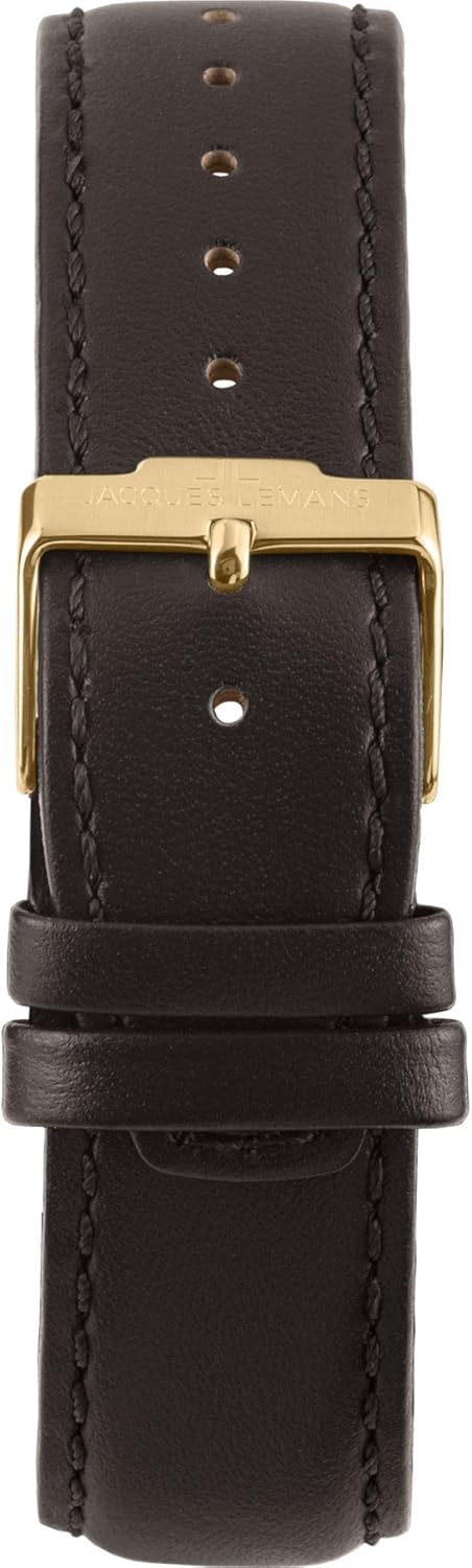 Close-up of the Jacques Lemans watch leather strap and D-clasp