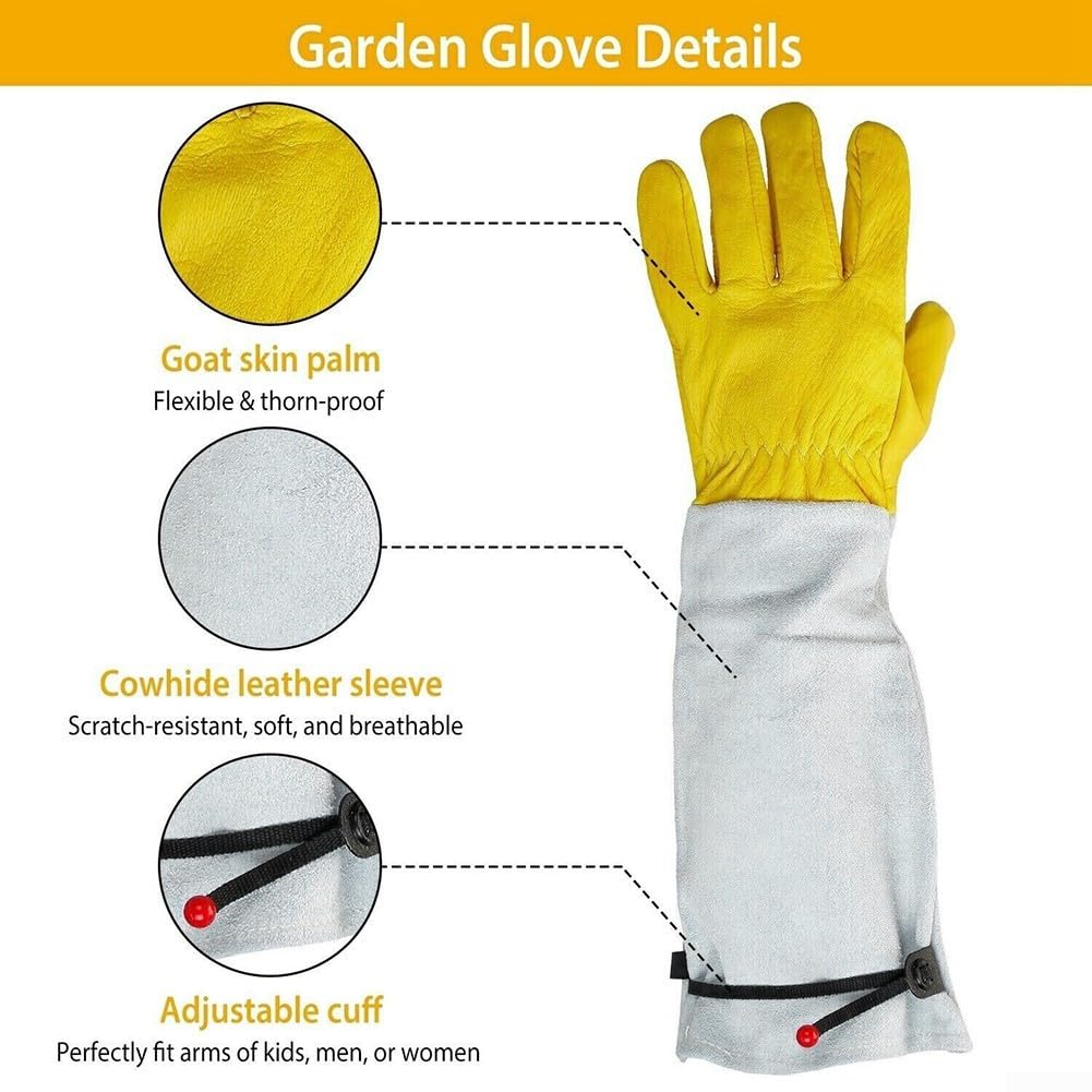 Guanti da potatura a maniche lunghe, resistenti alle spine, in pelle di capra, in pelle bovina, copertura completa del braccio, per manutenzione del giardino, paesaggistica per cespugli/i