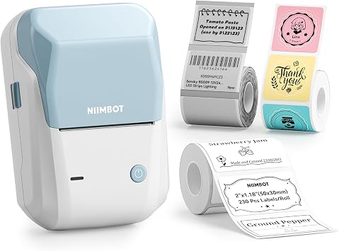NIIMBOT B1 Label Maker with Tapes Set, 2 Inch Thermal Printer, Sky Blue | Labeling for Home Office School Small Business, Crafts, Retail,Support Smartphones & PC,Come With 3 Rolls Tapes