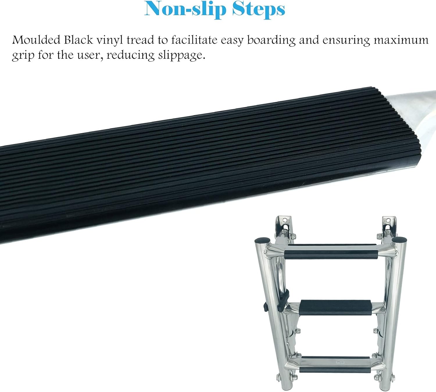 Dock Swim Step Ladder 3 Steps Pontoon Boat Ladder, Rear Entry Inboard Ladder for Marine Yacht/Swimming Pool, Heavy Duty Stainless Steel Folding Ladder