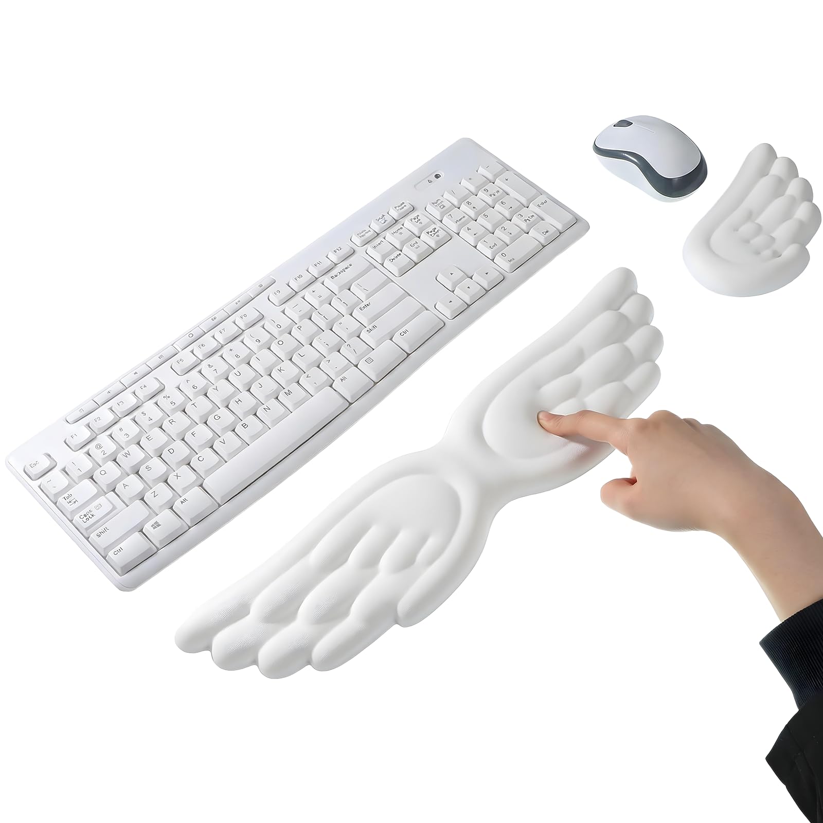 Hpmjz Angel Wing Wrist Rest, Set of 2 Cloud Keyboard Mouse Wrist Support Ergonomic Memory Foam Cushion Hand Support Computer Wrist Rest Non-Slip Waterproof Cute for