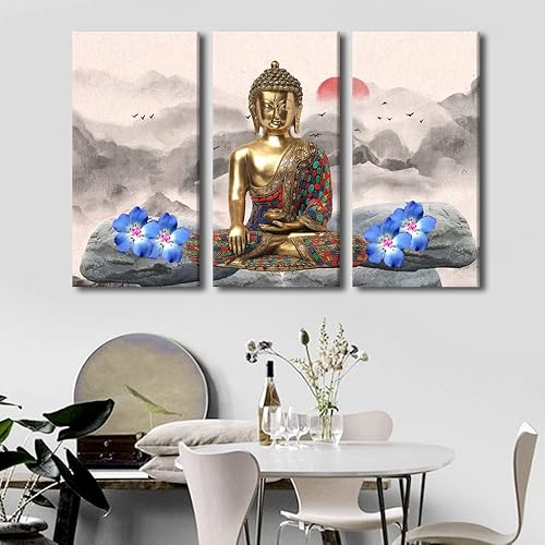 Vista 123 de TUMOVO Wall Art for Living Room Buddha Sculpture Flower Paintings Canvas Wall Art 3 Panel Wall Art Canvas Artwork Wall Decor Large Wall Decor Canvas
