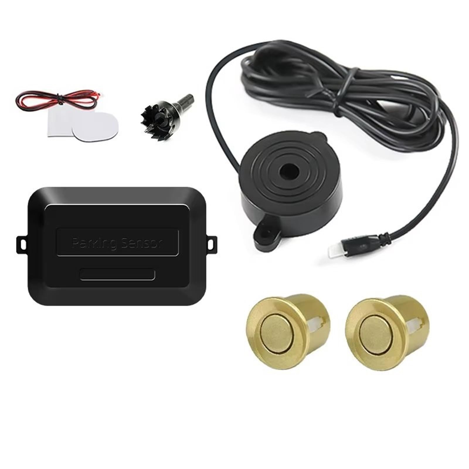Aparcamiento asistido Kit De Sensores De Aparcamiento Coche 2 Sensores Pantalla De 22mm Radar De Marcha Atrás Alerta Sonora Control Distancia Monitores Para Punto Ciego(Yellow)