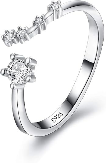 925 Sterling Silver CZ Statement Ring Horoscope Zodiac 12 Constellation Astrology Adjustable Rings for Mom Women Mothers Day/Valentines Day/Birthday/Christmas/Anniversary