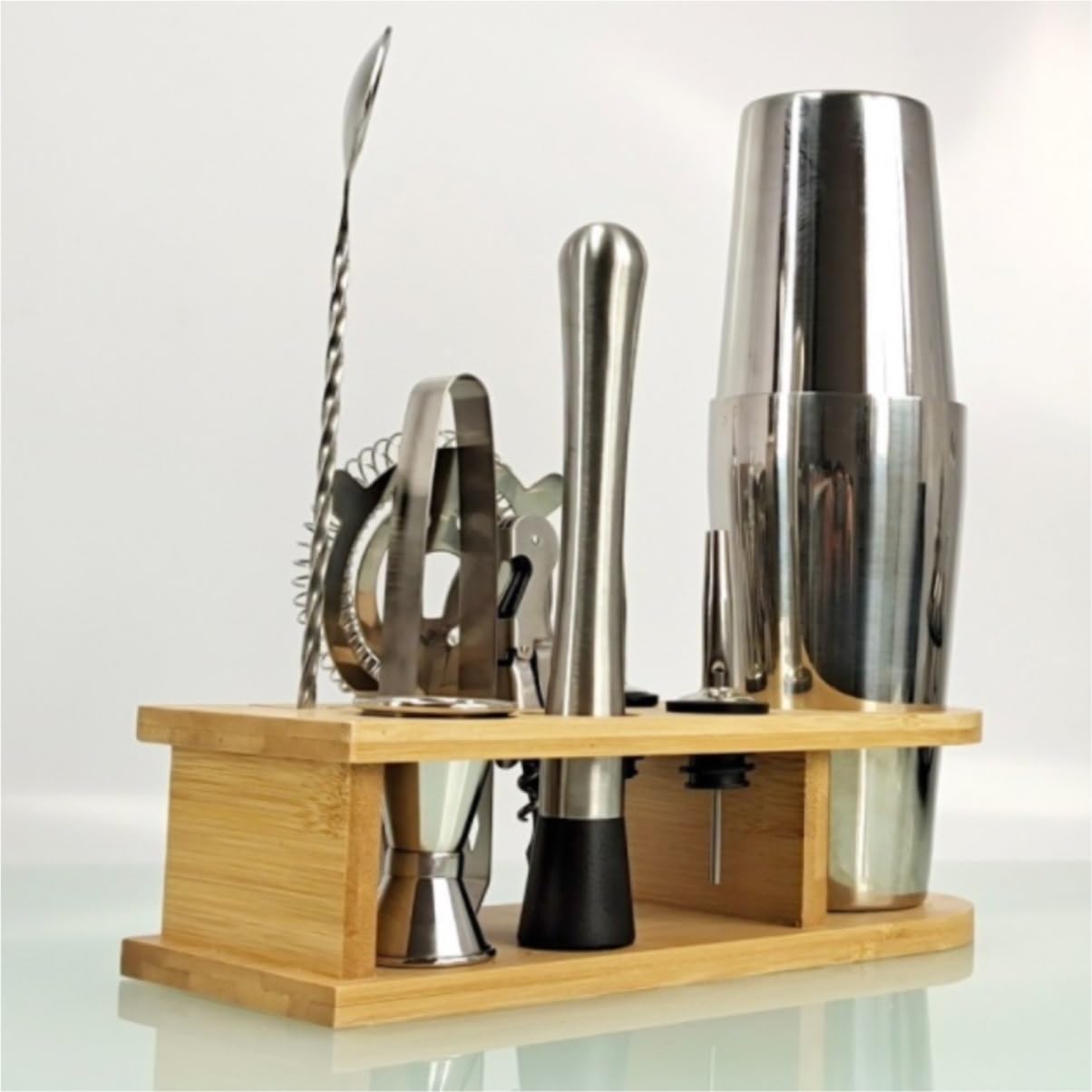 Shaker À Cocktail pour Mélanger Boissons Kit De Barman 10 Pièces avec Support en Acier Inoxydable Cocktail Shaker Set Bar Tools Set pour Bar Fête