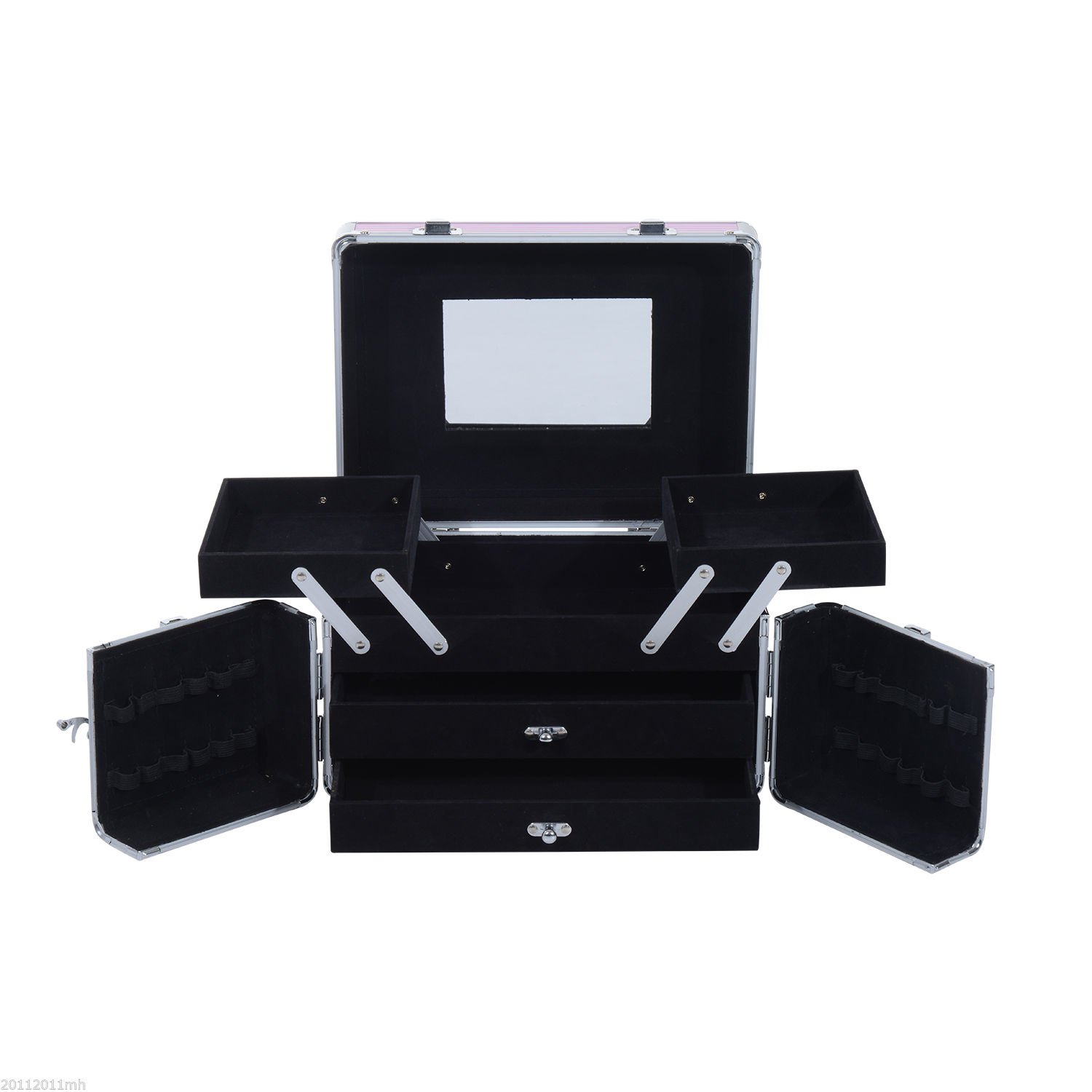 HOMCOM Maletín de Maquillaje Organizador Cosméticos Profesional Estuche para Maquillaje Caja de Belleza Portátil Varios Compartimientos 29x21x20cm Aluminio