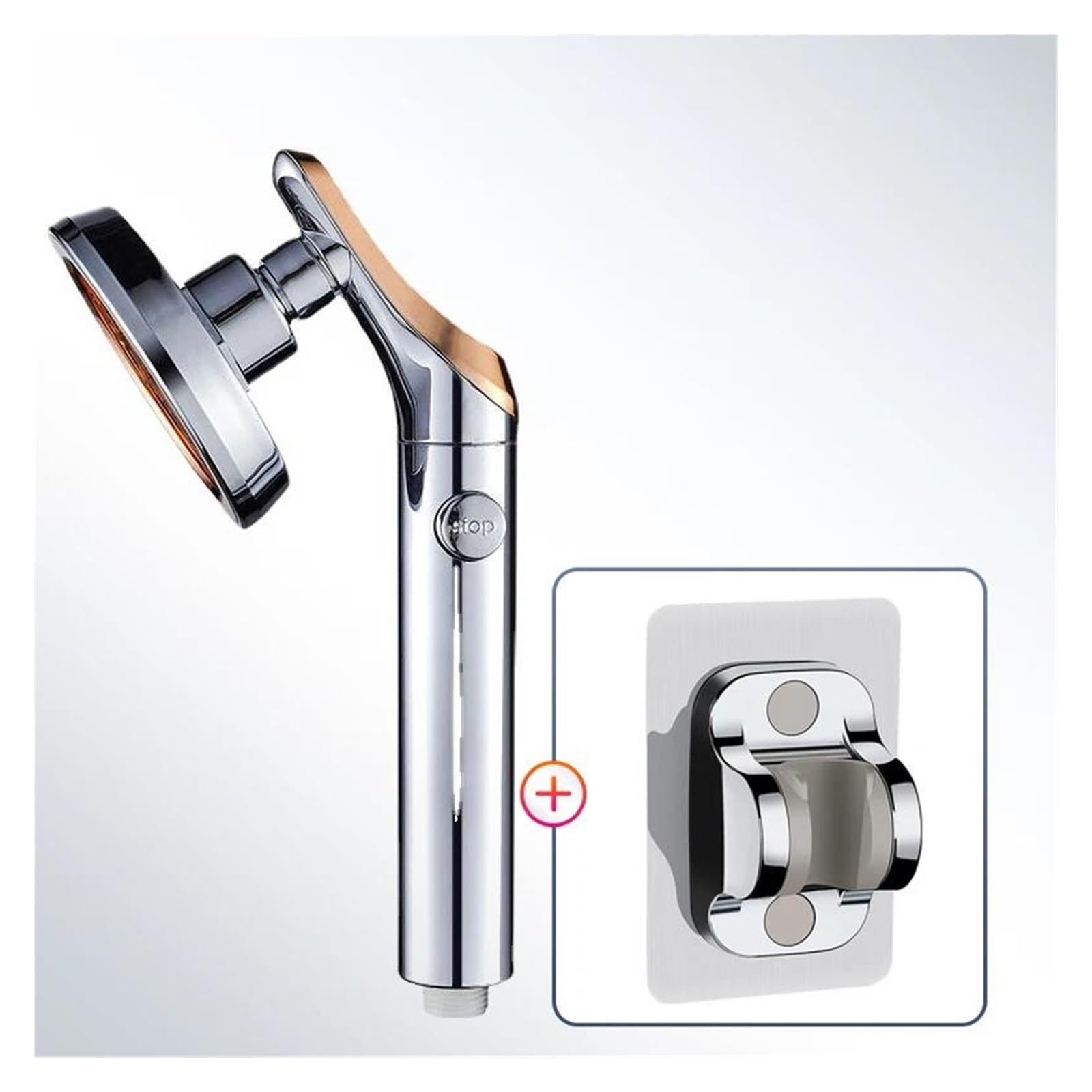 Soffione doccia a pioggia, rotazione a 360 gradi, risparmio idrico, soffione doccia ad alta pressione con arresto dell'acqua con una chiave(Silver And Holder)