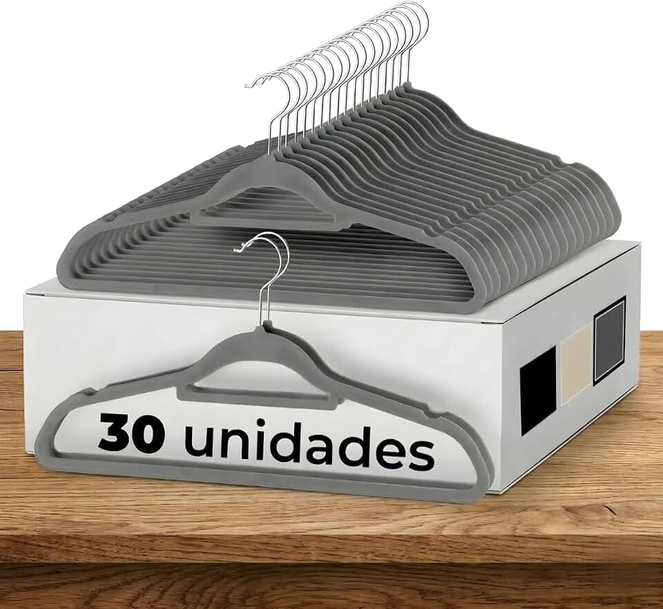 Kit Cabides De Veludo Cinza Antideslizante Slim Roupas Adulto Organização Guarda Roupa Armário Gancho Inox Resistente Não Amassa Não Cai Cabide Veludo - Housik (30, Cinza)