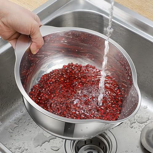 Miniatura 3 de ZzzaNa Stainless Steel Washing Bowl Rice Washing Bowl Colander Strainer 20cm Fine Mesh Strainer for Washing Vegetables Fruit Beans Pasta Colander