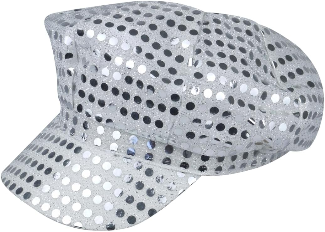 70s Disco Hat - Large Silver Sequin Party Hats for Adults, Suitable for Eurovision Elton John and Abba Fancy Dress Costume, Unisex 70s Accessories for Women and Men