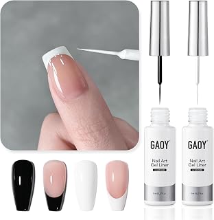 GAOY Black and White Gel Nail Polish Art Liner, 2Pcs 8ml Classic Colors Nail Paint Design with Thin Brush, UV Light Cure for DIY French Manicure at Home