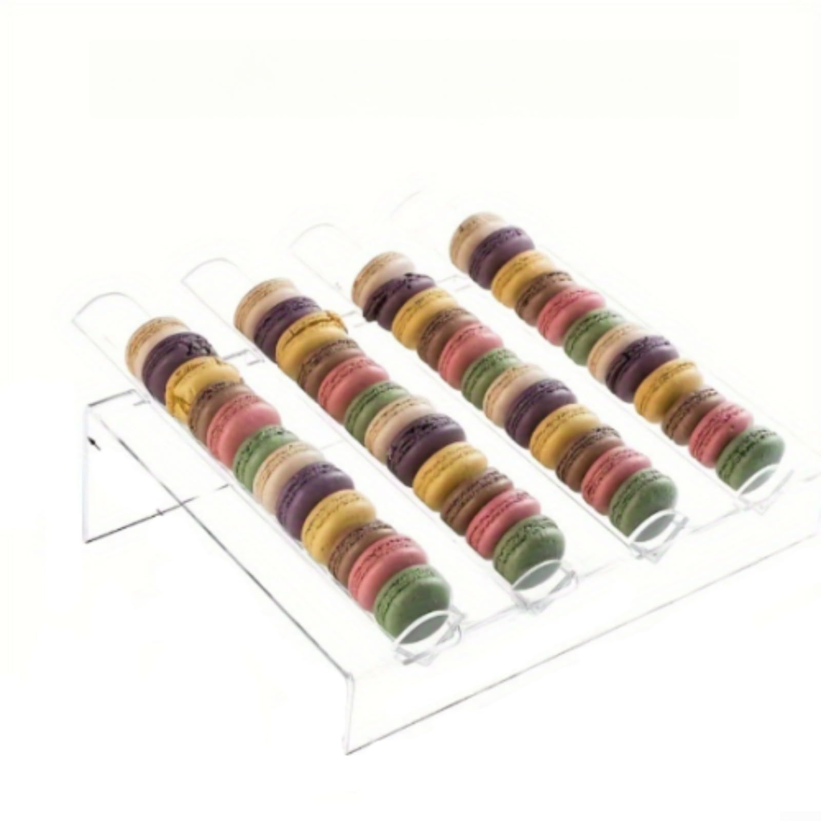 Hochwertiger Macaron-Präsentationsständer aus Acryl: einfache Montage und großes Fassungsvermögen. (4 Mulden)