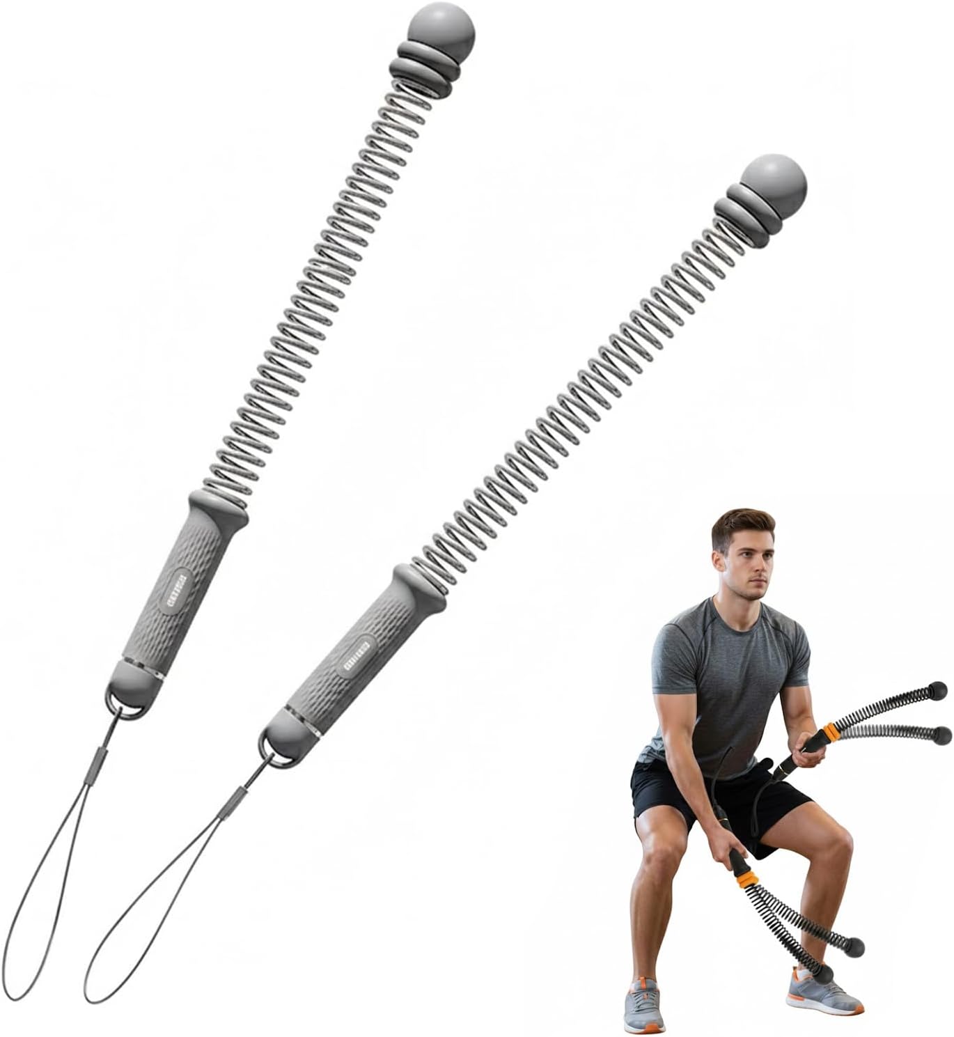 Pick Your Color-Saker Upgraded Adjustable Ropeless Battle Ropes – Cordless, Portable with Weight Rings for Home Gym Training – Quiet Full-Body Workout Equipment for Men & Women (Grey)