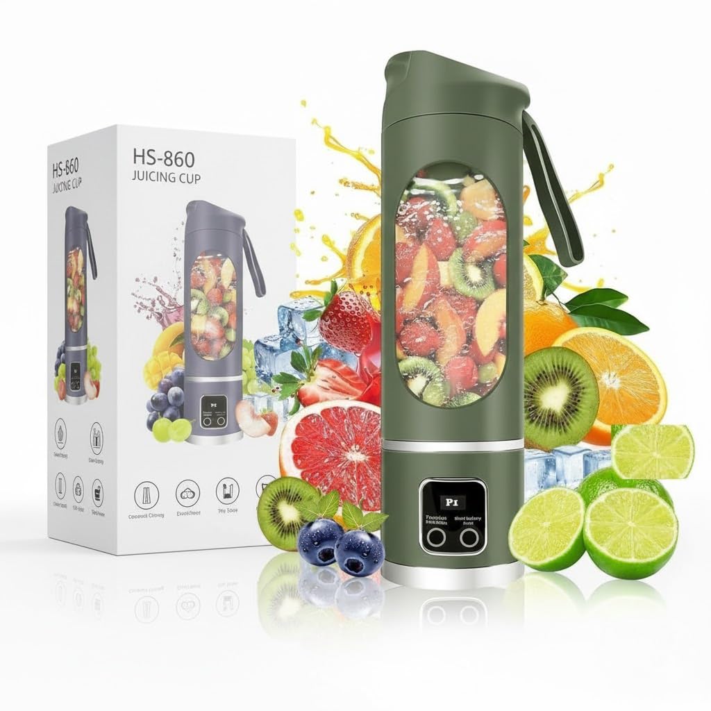 Portable JuicerBlender Electric Juicers Fruit Mixers USB Rechargeable Smoothie Mini Blender Personal Juicer 10 Blades 3 Gears With 1300 Mah Rechargeable Battery-Smoothie Juicer (GREEN)