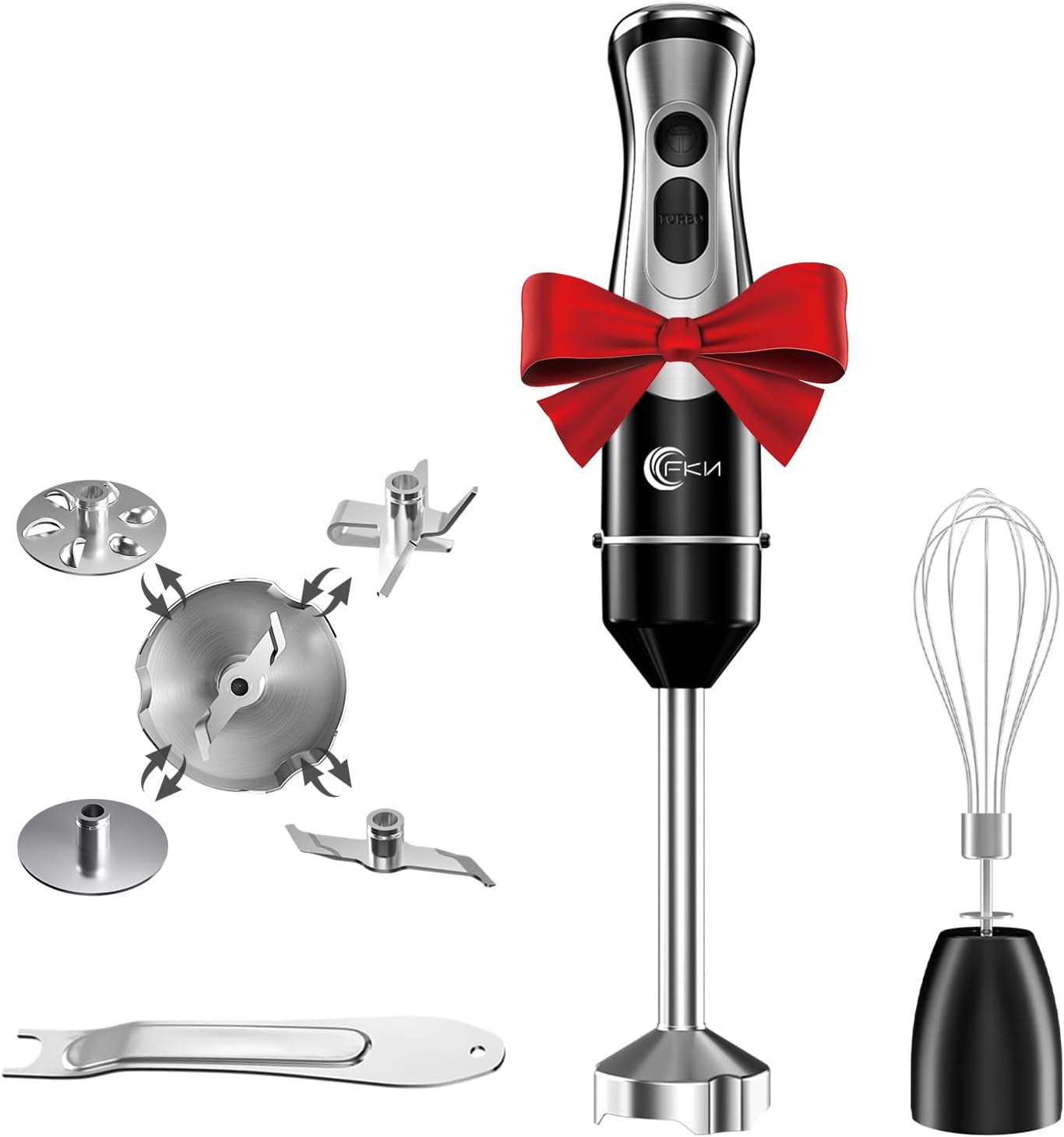 FKN Immersion Blender Handheld with 4 Interchangeable Blades,6-in-1 Hand Blender Electric with 8 Speed and Turbo Mode,Handheld Blender Stick with 800W Heavy Duty Motor,and Whisk, 6-in-1 Black(800W)