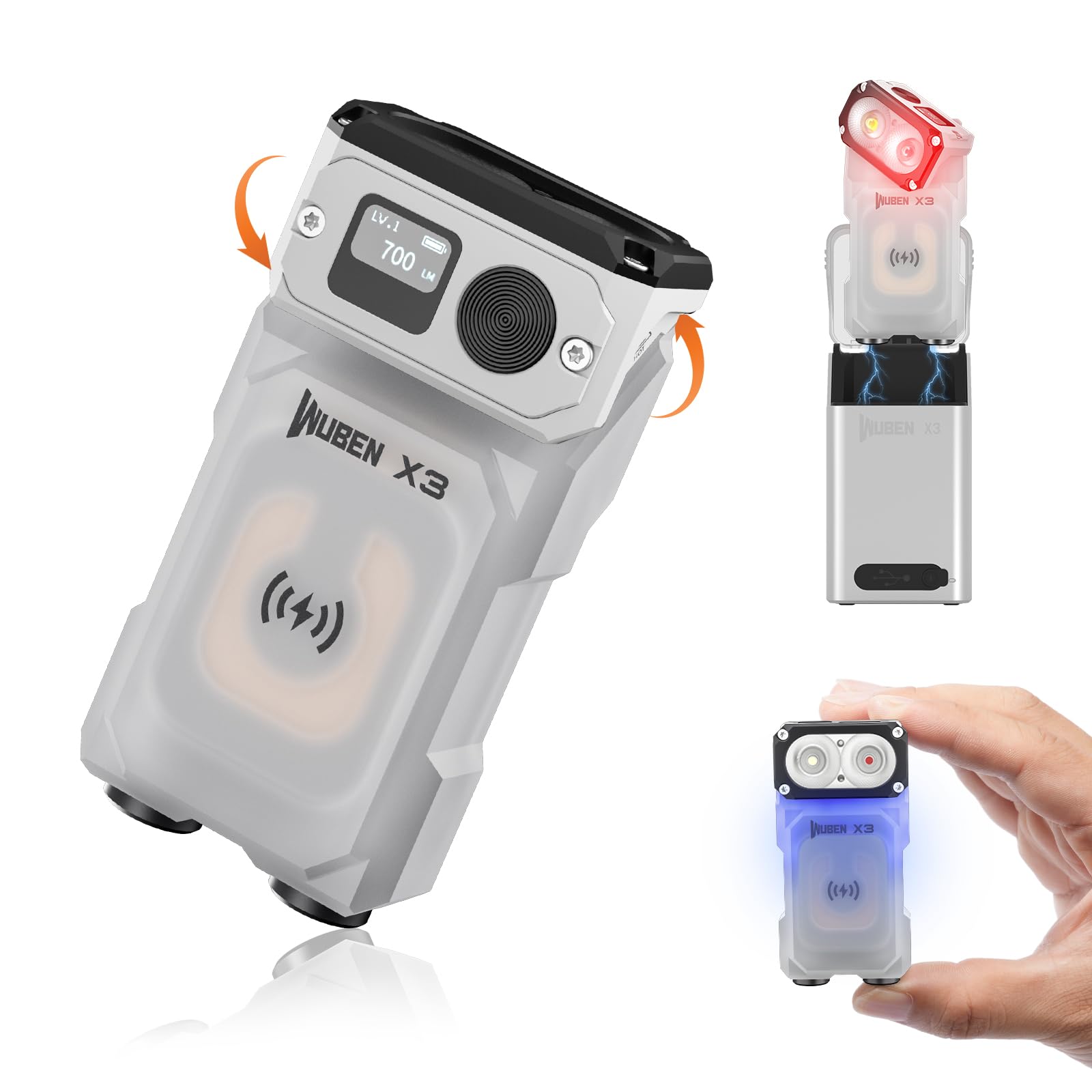 WUBEN品番【X3】ブラック色　フラッシュライト充電ボックス付 WUBEN X3 Mini Flashlight with Rechargeable Charging Box 180 Degree