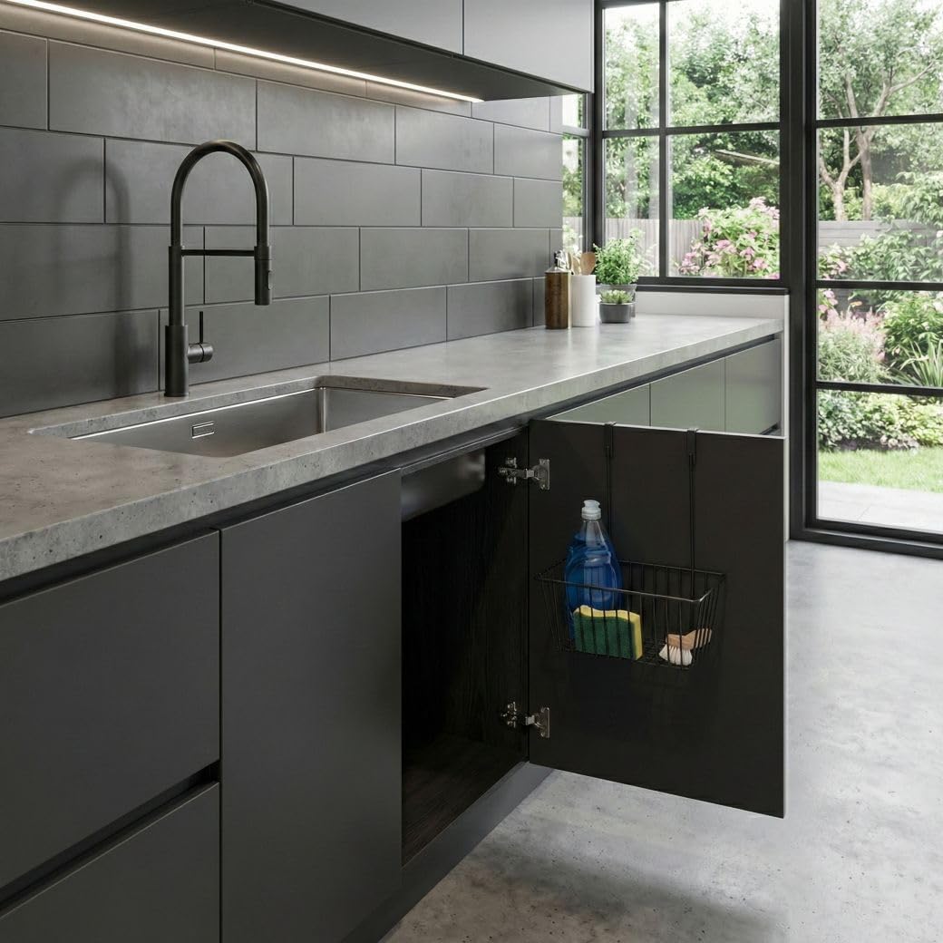 Orret Home Dolap İçi Asılabilir Metal Organizer Deterjan Organizeri – Dolap Kapağına Asılabilir Raf, Mutfak ve Banyo Temizlik Malzemesi Düzenleyici, Metal Askılı Kapak İçi Organizer
